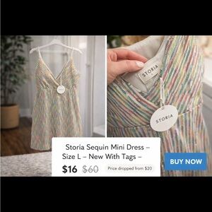 Storia Sequin Mini Dress – Size L – New With Tags – Multicolor Sparkle